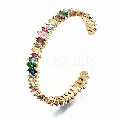 Brass Micro Pave Cubic Zirconia Cuff Bangles BJEW-S142-012-NF-1