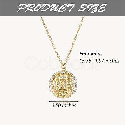 925 Sterling Silver 12 Constellation Necklace Gold Horoscope Zodiac Sign Necklace Round Astrology Pendant Necklace with Zircons Birthday Jewelry Gift for Women Men JN1089E-1