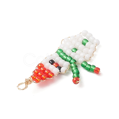 2Pcs 2 Colors Christmas Glass Seed Beaded Snowman Pendants PALLOY-MZ00940-1