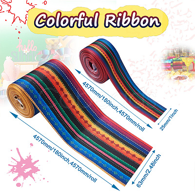 2Rolls 2 Styles Stripe Pattern Printed Polyester Grosgrain Ribbon OCOR-TA0001-37K-1