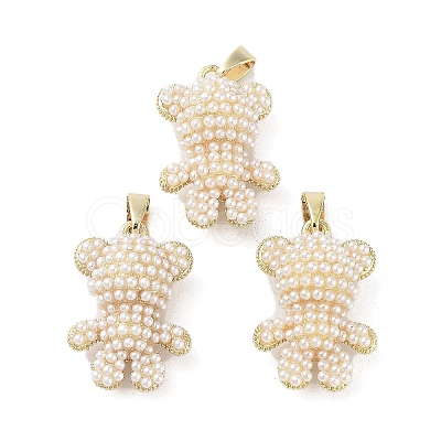 Rack Plating Golden Brass with Plastic Imitation Pearl Pendants KK-G482-02G-1