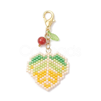 Maple Leaf Acrylic & Glass Seed & Natural Carnelian Beads Pendant Decorations HJEW-MZ00347-02-1