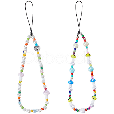 2Pcs 2 Styles Glass & Resin Moblie Straps AJEW-GF0010-06-1