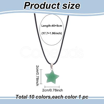 10Pcs 10 Style Natural Mixed Gemstone Star Pendant Necklaces Set with Wax Cords NJEW-AN0001-56-1