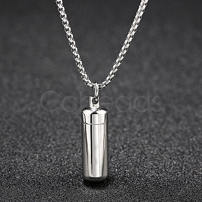 316L Stainless Steel Pill Shape Urn Ashes Pendant Necklace with Box Chains LS-BOTT-PW0001-012S-1