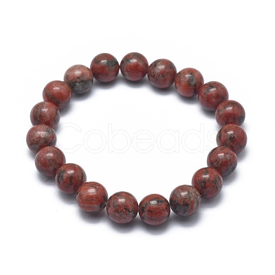 Natural Sesame Jasper/Kiwi Jasper Bead Stretch Bracelets X-BJEW-K212-B-037-1