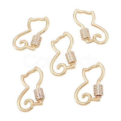 5Pcs Brass Micro Pave Clear Cubic Zirconia Screw Carabiner Lock Charms KK-TA0003-18-1