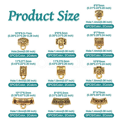 100Pcs 20 Style Tibetan Style Alloy Tube Bails TIBEB-TA0001-27-1