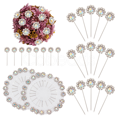 Alloy Rhinestone Flower Long Pins FIND-WH0111-322-1