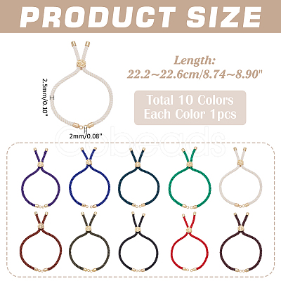 10Pcs 10 Colors Twisted Nylon Cord Silder Bracelets DIY-ME0001-10-1