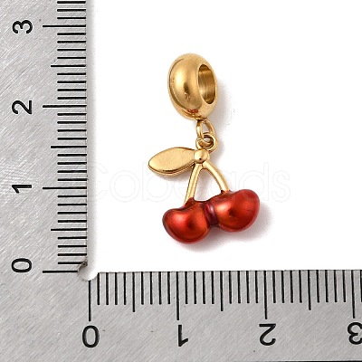 304 Stainless Steel Red Enamel Fruit European Dangle Charms STAS-D153-26G-1