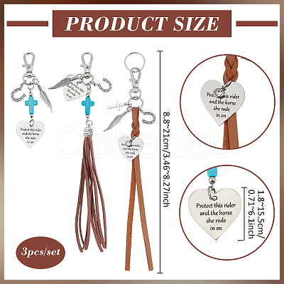 3Pcs Alloy & Synthetic Turquoise & Faux Suede Cord & Flat Imitation Leather Pendant Decorations HJEW-BC00122-1