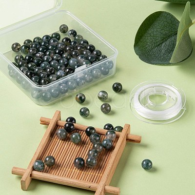 100Pcs 8mm Natural Moss Agate Round Beads DIY-LS0002-07-1