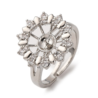 Flower Brass Micro Pave Clear Cubic Zirconia Cuff Ring Settings KK-D378-33P-1