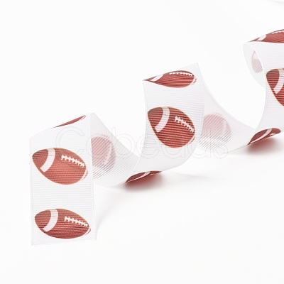Single Face Rugby Printed Polyester Grosgrain Ribbons SRIB-P019-03-1
