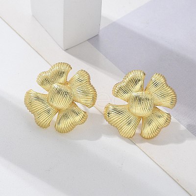 Brass Flower Stud Earrings EJEW-R016-17G-1