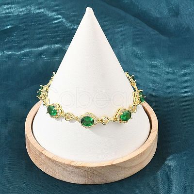 Brass Pave Cubic Zirconia Heart Flower Link Chain Bracelets for Women KK-CBA68DA-13G-04-1