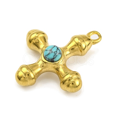 Synthetic Turquoise & 304 Stainless Steel Cross Pendants STAS-H221-01G-03-1