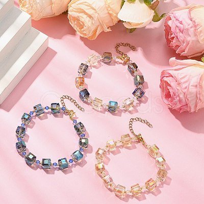 Electroplate Glass Beaded Stretch Bracelet Sets for Women BJEW-JB11213-1