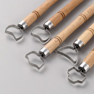 Wood & Stainless Steel Clay Pressed Molds Set TOOL-WH0052-33-1