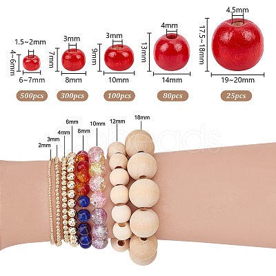 1005Pcs 5 Styles Dyed Natural Wood Beads WOOD-PH0003-42A-1