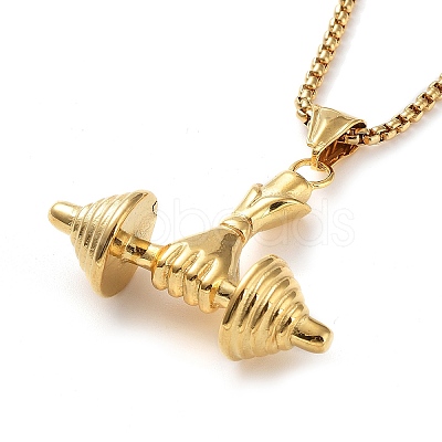 PVD Vacuum Plating 304 Stainless Steel Dumbbell Pendant Necklaces NJEW-Z023-01G-1