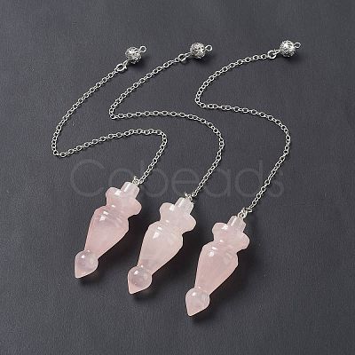 Natural Rose Quartz Pointed Dowsing Pendulums AJEW-B020-03P-07-1
