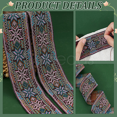 7M Ethnic Style Polyester Flower Jacquard Ribbons OCOR-WH0091-72A-01-1