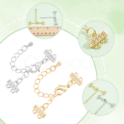 4Pcs 2 Colors Brass Micro Pave Clear Cubic Zirconia Ends with Chains FIND-BBC0005-22B-1