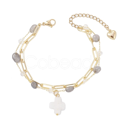 Natural Labradorite Beads Multi-layered Bracelets BJEW-JB12217-03-1