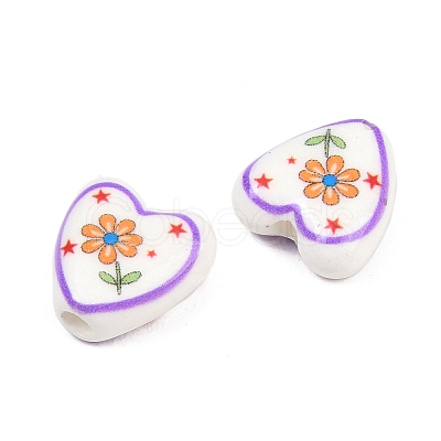 Floral Printed Porcelain Beads PORC-A033-01G-1