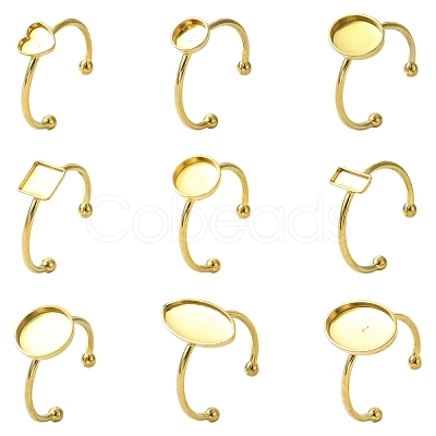 9Pcs 9 Styles Ion Plating(IP) 304 Stainless Steel Open Cuff Ring Components STAS-YW0003-18G-1