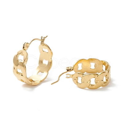 Ion Plating(IP) 304 Stainless Steel Cuban Link Chunky Hoop Earrings for Women EJEW-P197-07G-1