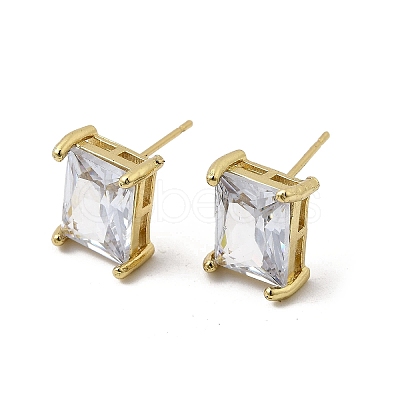 Brass Clear Cubic Zirconia Rectangle Stud Earrings EJEW-L261-025G-1