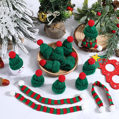 12Pcs Woolen Crochet Mini Hat with Pom Pom Ball with 12Pcs Mini Knitting Wool Yarn Scarf with 1Pc Rectangle Plastic Bags AJEW-SC0003-46B-1