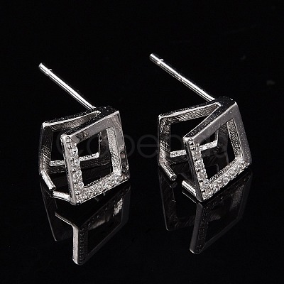 Rhodium Plated 925 Sterling Silver Stud Earring Findings X-STER-F048-28P-1