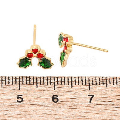 Cubic Zirconia Cherry Stud Earrings with Enamel LS-EJEW-P199-14G-1