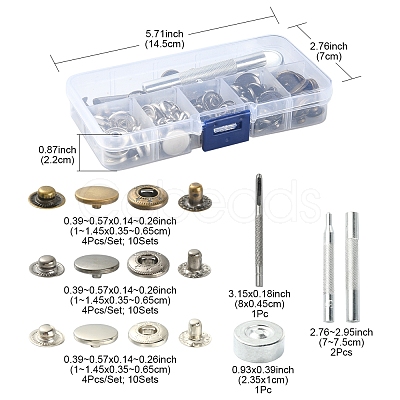 30 Sets 3 Colors Brass Snap Button Kits TOOL-YW0001-19-1