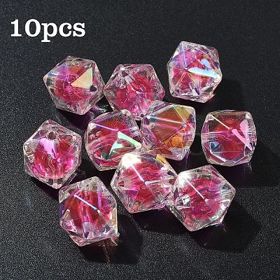 10Pcs Two Tone UV Plating Rainbow Iridescent Acrylic Beads TACR-YW0002-33B-1