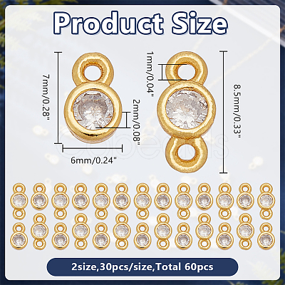 60Pcs 2 Styles Brass Pave Clear Cubic Zirconia Flat Round Link & Charms Findings Kits KK-AR0001-83-1