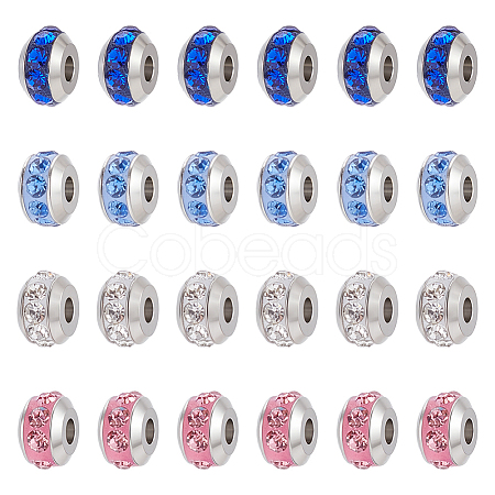 24Pcs 4 Colors 304 Stainless Steel Polymer Clay Rhinestone Beads STAS-UN0063-79-1