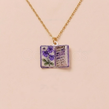 Brass Enamel Book Pendant Necklaces for Women KK-CBAF5B9-01G-02-1