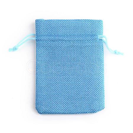 Polyester Imitation Burlap Packing Pouches Drawstring Bags X-ABAG-R005-9x7-20-1