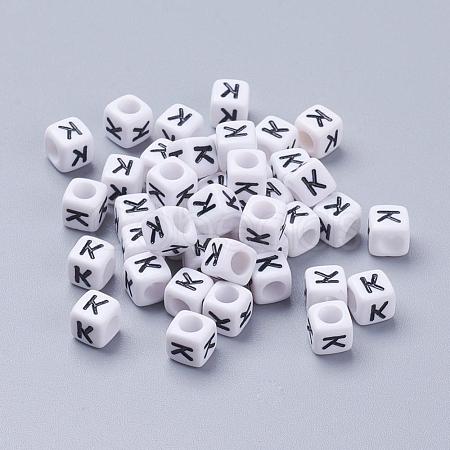 Letter K Letter Acrylic Cube Beads X-PL37C9308-K-1