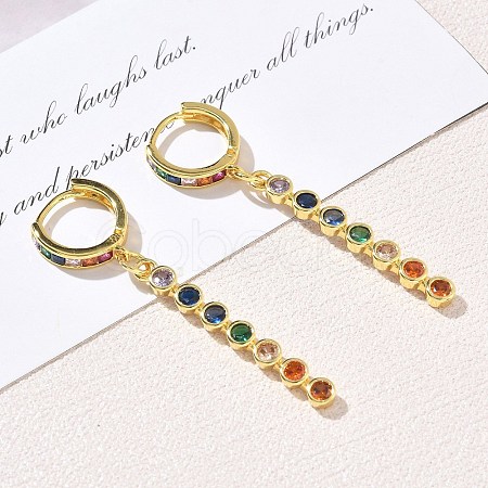 Brass Pave Cubic Zirconia Hoop Dangle Earrings KK-CBAD9DF-02G-B-1
