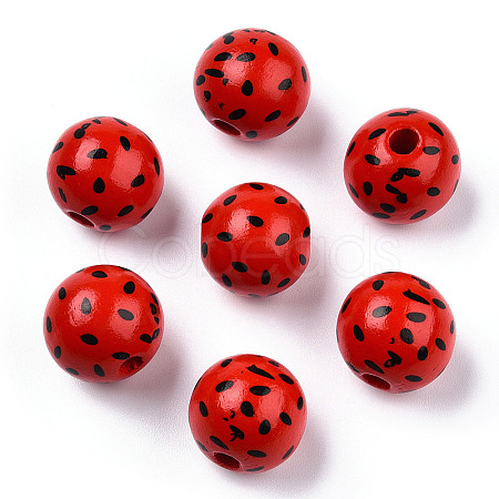 Printed Natural Wooden Fruit Beads WOOD-T021-105-1