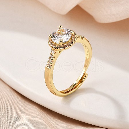 Brass Micro Pave Clear Cubic Zirconia Finger Rings for Women RJEW-U049-06G-1