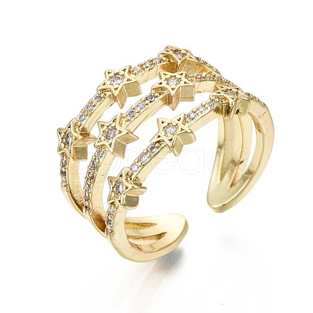 Brass Micro Pave Clear Cubic Zirconia Cuff Rings X-RJEW-S044-084-NF-1