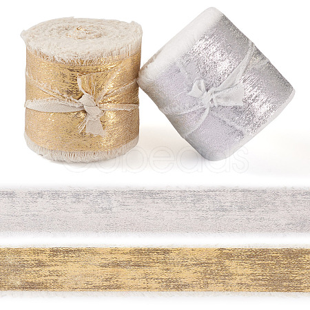 2 Rolls 2 Styles Hot Stamping Velvet Frayed Ribbon OCOR-TA0002-06-1
