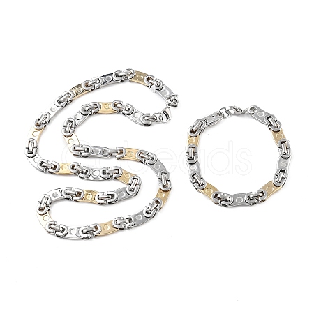 PVD Vacuum Plating 201 Stainless Steel Oval Link Chain Necklace & Bracelets Set SJEW-G083-16GP-1